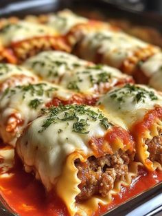 some meat and cheese stuffed shells in a pan