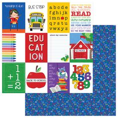 the back to school paper pad is shown with colorful images and numbers on it, including an apple