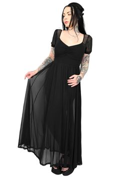 Lily Mesh Maxi Dress – FOXBLOOD Black Witch Outfit, Garden Cemetery, Samara Dress, Witch Clothing, Clothing Aesthetics, Moon Dress, Black Mesh Dress, Eclectic Witch, Split Hair