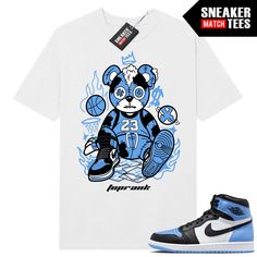 "University Blue 1s Jordan matching shirt by Sneaker Match Tees brand. Official Sneaker Match Tees shirt designed to match the Jordan 1 \"University Blue\" retro sneakers. *Sneakers are for matching purposes only, NOT included in the sale* True to size Men's shirt 100% Soft Cotton Regular Fit" Sporty Light Blue T-shirt For Streetwear, Blue Sports Sneakers With Graphic Print, Blue Graphic Print Sports Sneakers, Blue Casual Sneakers With Graphic Print, Casual Blue Sneakers With Graphic Print, Throwback Blue T-shirt For Streetwear, Blue Sneakers With Graphic Print For Streetwear, Blue Graphic Print Sneakers For Streetwear, Jordan 1 True Blue