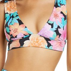 Create Endless Beach Looks With This Reversible Bikini Top Fashioned With A V-Neck, Supportive Underbust Band And Tropical Floral Pattern. 78% Recycled Nylon, 22% Elastane Machine Wash, Dry Flat Imported Women's Clothing Nwt Summer Low-cut Swimwear With Built-in Bra, Pink V-neck Tankini For Swimming, Pink V-neck Swimwear With Built-in Bra, Bra-friendly Low-cut Beachwear Swimwear, Vacation Swimwear, Bra Friendly And Low-cut, Multicolor V-neck Swimwear For Sunbathing, Vacation Swimwear, Bra Friendly Low-cut, Pink V-neck Swimwear For Beach, Summer Swimwear With Built-in Bra, Low-cut