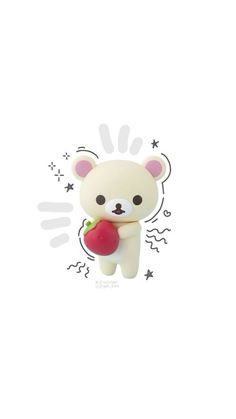 a small white bear holding an apple