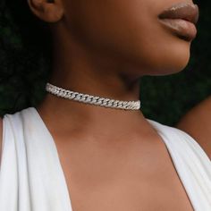 Gold Presidents Cuban Link White Gold / 16" Womens Cuban Link Choker (10mm) in White Gold Cuban Link Choker, Tina Kunakey, Belly Piercing Jewelry, Bones Bracelet, Bead Charms Diy, Diamond Choker, 90s Vibes, Gold Choker, Cuban Link Chain