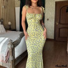 Olivia Mark - Floral Print Camisole Maxi Dress Bodycon Dress Casual, Deep V Neck Dress, Strap Dresses, Sun Dresses, Long Beach Dress, Dress Women Elegant, Womens Floral Dress, Bodycon Maxi Dresses, Bodycon Dress Parties