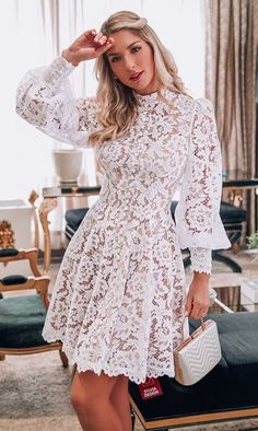 Classy Party Dress, Classy Party, Party Dress Classy, White Lace Shorts, Lace Dress Styles, Dress Classy, White Lace Dress, Short Homecoming Dress, Classy Dress Outfits