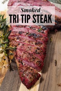 steak on a cutting board with text overlay