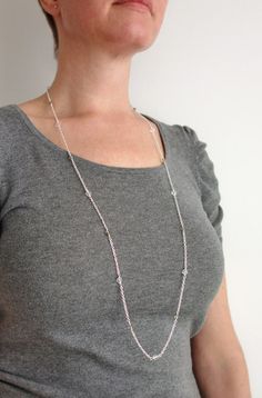 Long chain necklace minimalist style Everyday Long Beaded Necklace, Glass Beaded Chain Long Necklace, Everyday Glass Beaded Chain Necklace, Elegant Silver Glasses Chains For Everyday, Everyday Glass Chain Necklaces, Silver Beaded Glasses Chain, Everyday Glass Chain Necklace, Esty Finds, Beads Long Necklace