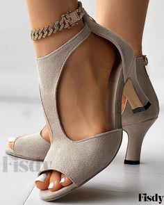 Fisdy - Elegantes sandalias de tacón alto con cremallera y puntera abierta Sandals Patterns, Back Round, Chic Type, Casual Running Shoes, Black Sandals Heels, Stiletto Sandals, Sandals Women, Peep Toe Heels, Heeled Sandals