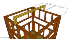 a wooden structure is shown with measurements for the top section and bottom part on it