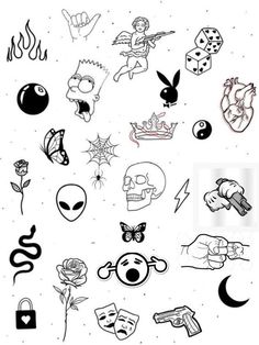 various tattoo designs on a white background