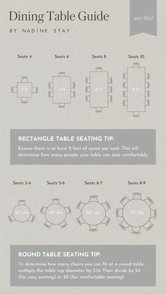 the table setting guide for dining tables and chairs is shown in this graphic style, with instructions