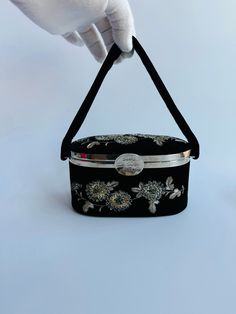 Amazing purse from Corii Tokyo I believe from the 1940's Intricate beading and detailed embroidery  Corii Vintage Beaded Mini Purse/Travel Case COLOR: Black, Silver, Grey Beaded details on sides and top! Mini mirror inside with side pockets in interior! LENGTH ACROSS: 6.5" WIDTH: 3.5" HEIGHT: 3.5" GOOD CONDITION SMOKE FREE NO DUST BAG CATEGORY Women Bags Mini Hand Bag Pattern, Mini Hand Bag, Mini Mirror, Intricate Beading, Velvet Purse, Box Purse, Detailed Embroidery, Embroidered Bag, Mini Purse