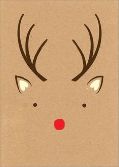 a deer's face with antlers on it, in brown paper and red nose