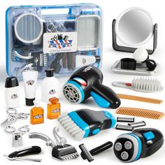 an assortment of grooming supplies in a plastic case