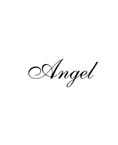 the word angel written in black ink on a white background