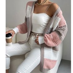 Cozy Color Block Open Front Loose Fit Cardigan Xs S M L, 100% Polyester, Ships In 7-8 Days Basic Sweater Knitting Pattern, Diy Crochet Cardigan, Crochet Cardigan Sweater, Basic Sweaters, Sweater Knitting Patterns, Crochet Cardigan, Sweater Coats, Long Sleeve Casual, Crochet Clothes