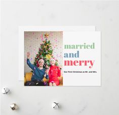 a christmas card with the words married and merry on it