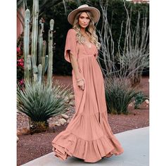 Geumxl New Summer Fashion Maxi Dress V-Neck Short Sleeve Solid Color F Vestidos Boho, Boho Robes, Color Floor, Bodycon Outfits, Beach Wedding Dress Boho, Bohemian Maxi, Boho Summer Dresses, Ruffles Fashion, Bohemian Maxi Dress