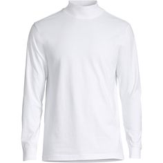 The world is full of tops and tees but they can’t match this classic mock turtleneck from Lands’ End. The high-quality breathable cotton resists wrinkles fading and even stains. This innovative knit is substantial so you can wear it on its own and feel confident or if you prefer as a layering piece. The mock has nicely finished rib-knit cuffs and collar with a dash of spandex so they spring back to shape. Best of all you’ll love the way it fits. You’ll quickly find it becomes a wardrobe staple y Casual White Turtleneck T-shirt, Classic Cotton Long Sleeve Turtleneck, Classic Long Sleeve Cotton Turtleneck, Classic White Turtleneck Top, White High Neck Cotton Top, Casual Cotton Turtleneck In Solid Color, Casual Solid Cotton Turtleneck, Cotton Turtleneck T-shirt For Fall, Casual Cotton Turtleneck T-shirt