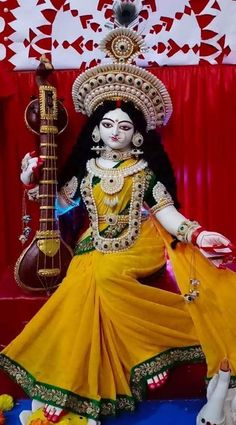 Ma Sarswati Image, Swarasati Devi Art, Swarasati Mata, Happy Saraswati Puja Images, Saraswati Thakur, Devi Saraswati, Saraswati Picture, Brahma Vishnu Shiva, Saraswati Idol