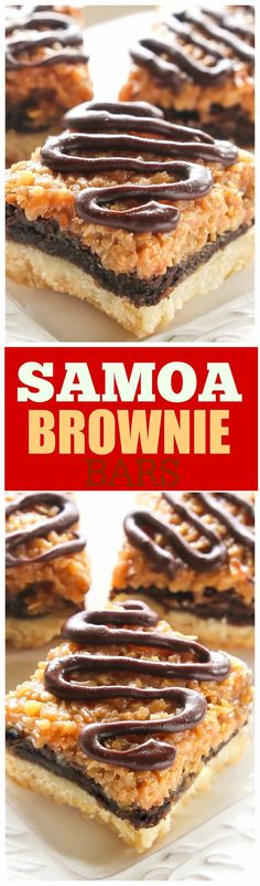 chocolate covered brownies on top of each other with the words samosa browne above them