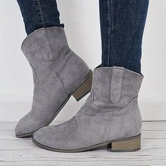 Category:Boots; Upper Materials:PU; Season:Fall,Winter; Heel Type:Low Heel,Chunky Heel; Gender:Women's; Toe Shape:Pointed Toe; Type:Booties Ankle Boots; Style:Casual,Elegant,Minimalism; Heel Height(inch):<1; Outsole Materials:Rubber; Occasion:Daily,Outdoor; Closure Type:Loafer; Pattern:Solid Color; Listing Date:08/07/2023; Production mode:External procurement; 2024 Trends:Slouchy Boots,Plus Size; Foot Length:; Foot Width:; SizeChart1_ID:2:184043; Size chart date source:Provided by Supplier. Fitted Western Mid-calf Boots For Winter, Western Style Faux Leather Mid-calf Boots, Western Style Faux Leather Mid-calf Boots With Round Toe, Western Style Mid-calf Boots Medium Width, Soft Comfy Genuine Leather/suede Ankle Boots For Women Uk, Heel Cowboy Boots, Cheap Ankle Boots, Boots Plus Size, Western Ankle Boots