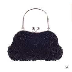 Vintage Clutch Bag Beaded Evening Handbag Bridal Party Wedding Purse - TulleLux Bridal Crowns &  Accessories Elegant Handheld Beaded Evening Bag, Elegant Black Beaded Bags, Elegant Beaded Formal Bags, Glamorous Beaded Bags For Events, Glamorous Beaded Bag For Events, Elegant Embellished Evening Bag For Banquet, Elegant Embellished Clutch For Banquet, Black Beaded Evening Bag For Wedding, Black Pouch Clutch For Wedding