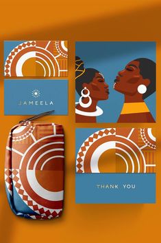 an african woman's profile is shown on the front and back of this set of business cards