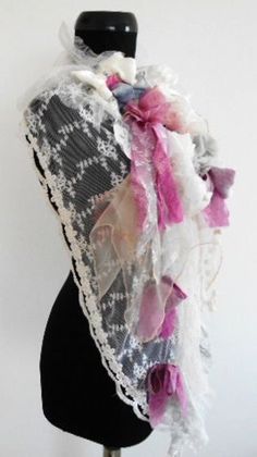 Long light and floating fairy scarf; Bohemian scarf; Universal scarf; Wearable art; Boho cape; Mixed media; ; Wearable art; boho chic style; fairy clothing  The scarf is made on white vintage cotton soft tulle with embroidery.The scarf is decorated with lace, silk, tulle, beads; Boho-chic style I embellished with vintage Victorian lace; soft tulle; Handmade flowers, ribbons and ribbons from silk, organza, lace, velvet; spectacular yarns and ribbons; glass beads. The colors are white, pink, light Pink Bohemian Shawl For Wedding, Multicolor Bohemian Scarves For Party, Bohemian Multicolor Party Scarves, Multicolor Bohemian Party Scarves, Bohemian Pink Shawl For Festivals, Bohemian Party Scarves For Spring, Bohemian Shawl For Spring Gift, White Bohemian Scarf One Size, White Handmade Shawl For Spring