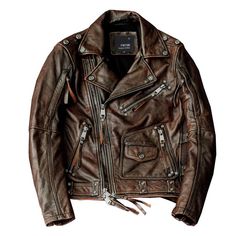 Meet our Men's Dark-brown Vintage Leather Motorcycle Biker Jacket. If you love leather jackets, you’re especially going to love this motorcycle leather jacket! It’s fashionable, comfortable, and multifunctional. Specifications: Collar Type: Lapel Pocket Style: Zipper Pockets Colour: Dark-brown Style: Casual Fashion Urb Brown Leather Motorcycle Jacket, Leather Motorcycle Pants, Denim Biker Jacket, Man Cafe, Motorcycle Leather Jacket, Motorcycle Pants, Retro Motorcycle, Real Leather Jacket, Jackets Men Fashion