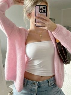 Women's Simple Solid Color Round Neck Long Sleeve Knitted Cardigan Pink Casual  Long Sleeve Knitwear Plain  Slight Stretch  Women Clothing, size features are:Bust: ,Length: ,Sleeve Length: Pink Cardigan Outfit, Holy Girl, Sunny Season, Fake Acc, Ootd Inspo, Áo Len Cardigan, Stockholm Fashion, Pink Cardigan, Movie Collection