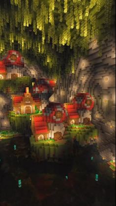 Credit: charliecustard_builds Aesthetic Minecraft Cave Builds, Minecraft Ceiling Design Ideas, Enchanted Cave Minecraft, Minecraft Mushroom House Interior, Lush Cave Village Minecraft, Minecraft Cave Base Ideas Aesthetic, Lush Minecraft Builds, Minecraft Cave Aesthetic, Mushroom Biome House