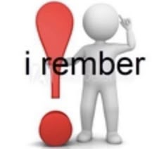 a person standing in front of a red question mark with the word i remember on it