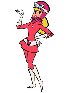 an image of a cartoon character in pink and yellow clothes with her hands on her hips