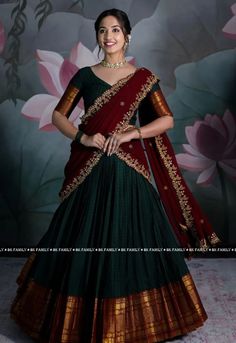 #halfsareefunction #lahengacholi #cotton #fashion #traditional #indianfashion Kerala Half Saree Designs, Half Saree Designs South Indian, Langa Voni Half Saree, Open Blouse