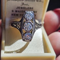 18k Antique Diamond Ring Size 7 3/4. Stamped 18k. Amazing And Hard To Find. Middle Stone About 4.5mm Side Stones About 4mm. Estimated .33 Center And .25 Sides Making It Almost 1 Carat Total Weight Estimate (Could Be More) As Stones Have Been Set For Over 100 Years. This Has Amazing Finger Coverage. I'm Parting With Some Of My Antique Collection! Follow For More! See All Pics As They Are A Part Of The Description! See My Other Listings For Sterling Silver, Solid 10k, 10kt, 417 , 585, Solid 14k, 14kt Solid 18k, 18kt, Diamonds, Sapphire, Emerald, Garnet, Jade, Amethyst, Citrine, Ruby, Topaz, Other Precious Stones, And Other Jewelry Key Words: Kay's, Jared, Zales, Engagement, Anniversary, Bi Luxury Three Stone Jewelry For Formal Occasions, Luxury Three Stone Formal Jewelry, Luxury Formal Three Stone Jewelry, Exquisite Platinum Diamond Ring Hallmarked, Exquisite Platinum Hallmarked Diamond Ring, Formal Yellow Gold Three Stone Rings, Elegant Three Stone Collectible Ring, Elegant 14k Gold Three-stone Diamond Ring, Art Deco Three Stone Platinum Jewelry