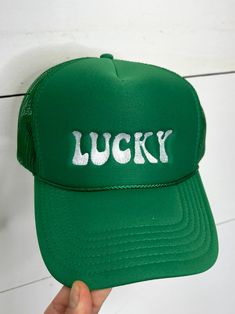 Lucky Green, Trucker Cap, Ribbon, Embroidery, Hats, Green