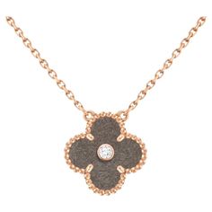 Van Cleef & Arpels Vintage Alhambra holiday pendant 2023 Obsidian and diamond. A limited edition 18k rose gold Silver Obsidian and diamond from the 2023 Holiday collection. The pendant features a beaded edge 4 leaf clover motif and a single bezel set round brilliant cut diamond, set to the centre weighing approximately 0.05ct. The iconic motif measures 1.5cm in width and suspends from an adjustable 14-16 inch chain. The pendant finishes with a lobster clasp and has a gross weight of 6.18 grams. Von Cleef And Arpels Necklace, Van Cleef Holiday Pendant, Silver Obsidian, Van Cleef & Arpels, Beaded Edge, Dream Bag, Van Cleef And Arpels, 4 Leaf Clover, Closet Organizer