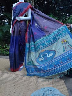 Handloom blue colour saree for women wear. Blue Slub Silk Pre-draped Saree With Self Design, Blue Slub Silk Blouse With Zari Weaving, Blue Slub Silk Saree For Festivals, Festive Blue Slub Silk Pre-draped Saree, Blue Slub Silk Saree In Traditional Drape, Blue Slub Silk Saree With Cutdana, Blue Slub Silk Pre-draped Saree With Zari Weaving, Multicolor Slub Silk Pre-draped Saree, Blue Traditional Wear In Slub Silk With Self Design