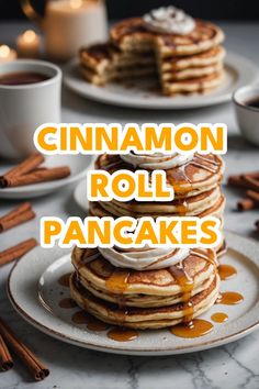 A photo of a  Cinnamon Roll Pancakes a Christmas Pancake Recipes Christmas Breakfast, Breakfast Treats