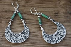 Bohemian Green Teardrop Pierced Earrings, Bohemian Sterling Silver Teardrop Earrings, Bohemian Green Pierced Teardrop Earrings, Bohemian Sterling Silver Chandelier Earrings, Bohemian Silver Teardrop Earrings With Dangling Beads, Bohemian Sterling Silver Beaded Earrings, Hippie Earrings, Boho Green, Earrings Large