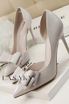 Lasaky - Elegant Butterfly Bow Stiletto Pumps with Sophisticated Side Cutouts Elegant Beige Heels With Bow, Beige Party Heels With Bow, Beige Bow Heels For Party, Beige Evening Heels With Bow, Evening Beige Heels With Bow, Elegant Heels With Bow For Night Out, Elegant Bow Heels For Night Out, Chic Heels With Bow, Chic Office Heels With Bow