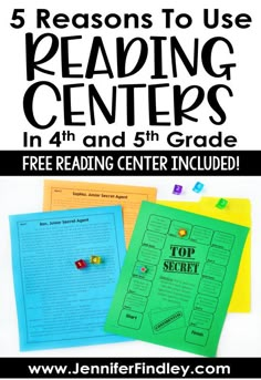 five reading centers with the text 5 reasons to use reading centers in 4th and 5th grade