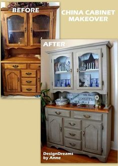 an old china cabinet is painted white and has been refinished with chalk paint