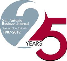 the 25th anniversary logo for san antonio business journal, featuring an image of a red and gray number