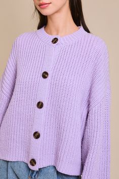 Lavender haze knit cardigan with buttons and crew neckline! Add a fun pop of color in your closet this season! MODEL IS WEARING A SIZE SMALL MODEL SPECSHEIGHT: 5'10"BUST: 32WAIST: 25"HIPS: 35" 52% ACRYLIC 28% NYLON 20% POLYESTER Cardigan With Buttons, Lavender Haze, Gift Collections, Men's Collection, Free Giveaway, Crew Neckline, Knit Cardigan, Color Pop, Lavender