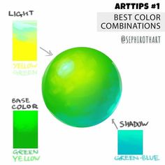 a green ball with the words best color combinations on it and an arrow pointing to different colors