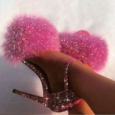 Pink High Heels Ankle Strap Glitter Fashion Sandals on Storenvy Hope Scope, Scandalous Outfits, Fashionista Aesthetic, Fluffy Heels, Princess Closet, Crystal Bra, Hello Kitty Y2k, Pretty Heels, Fairy Shoes