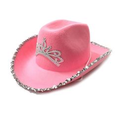 Pink Cowgirl Hat With Silver Crown Embroidery & Silver Sparkle- Cowboy Hat Traje Cowgirl, Cowgirl Hats Western, Sombrero Cowboy, Jeans Rosa, Pink Cowboy Hat, Cowgirl Outfit, Cowboy Costume, Felt Cowboy Hats, Pink Crown