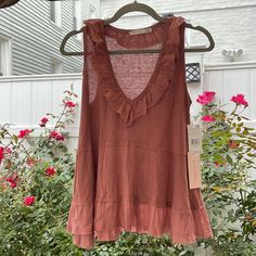 Nwt Black Tape_ Women’s Ruffled Babydoll Tank Color: Clay (Brownish Pink) Size: Xs Ruffle Up Your Look With This Plus Size Babydoll Tank Top From Black Tape. Approx. 28-1/2″ Long V-Neck Ruffled Trim At Neck And Hemline Viscose/Linen Machine Washable Always Packed With Love And Care! Don’t Forget To Bundle All Your Likes! V-neck Ruffled Tops For Loungewear, Cute Brown Sleeveless Top, Plus Size Babydoll, White Tank Top Women, Babydoll Tank Top, Crochet Boho Top, Navy Blue Tank Top, Babydoll Tank, Black Tape